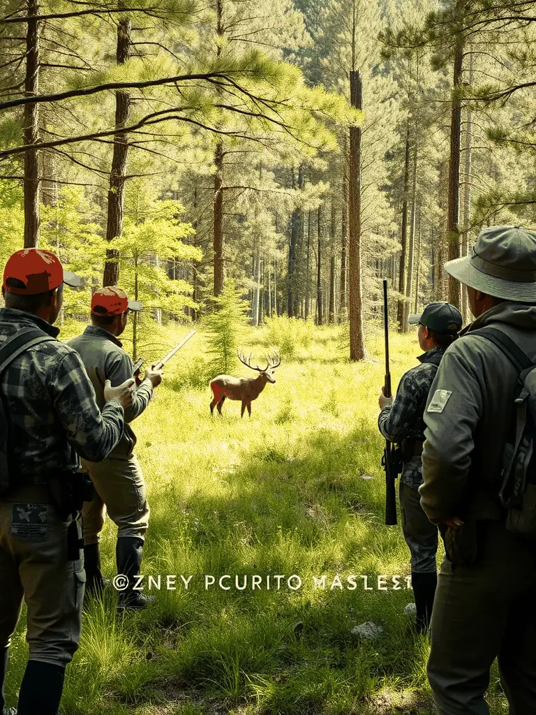 A photograph of AMICALE DU BOIS DU LORIOT members engaging in a traditional hunting practice, emphasizing the preservation of local traditions and cultural heritage.